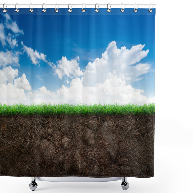 Personality  Soil And Grass In Blue Sky Shower Curtains