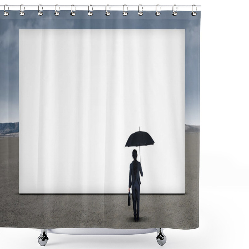 Personality  Businesswoman Looking At Blank Billboard Shower Curtains