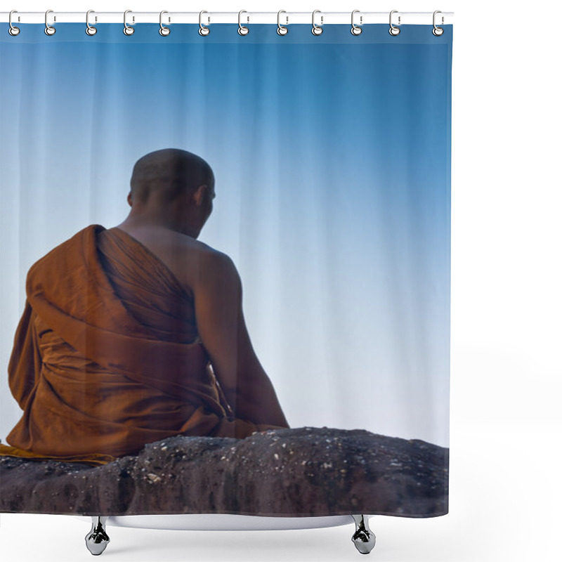 Personality  Monk Meditating At The Top Of The Mountain Shower Curtains