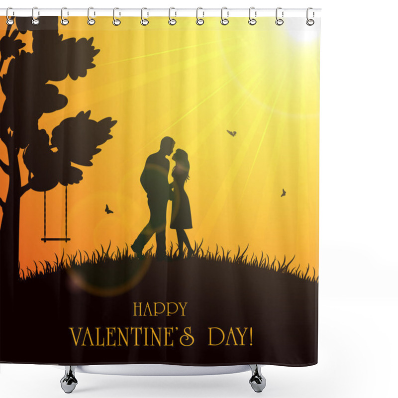 Personality  Valentines Background With Couple Shower Curtains