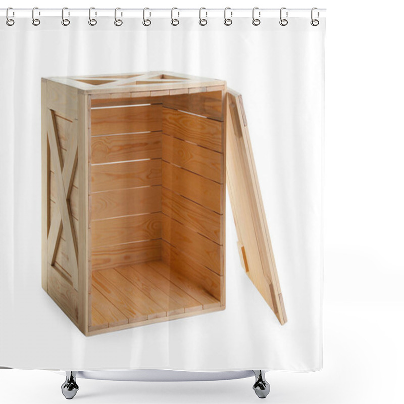 Personality  Open Wooden Crate With Lid Isolated On White Shower Curtains