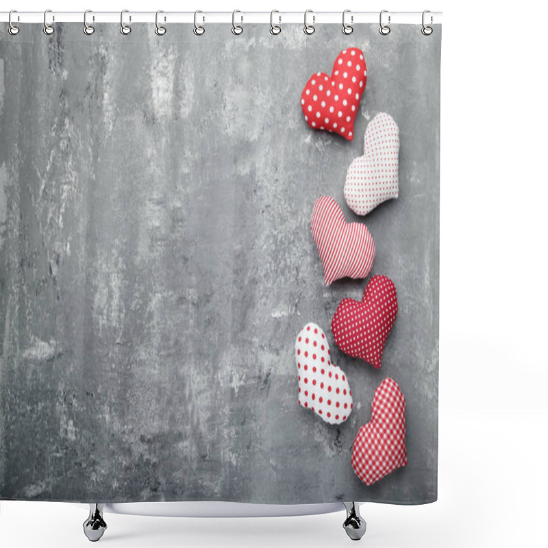 Personality  Love Hearts On Grey Wooden Table Shower Curtains