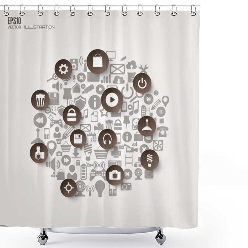 Personality  Flat Abstract Background With Web Icons. Interface Symbols. Cloud Computing. Mobile Devices.Business Concept. Shower Curtains