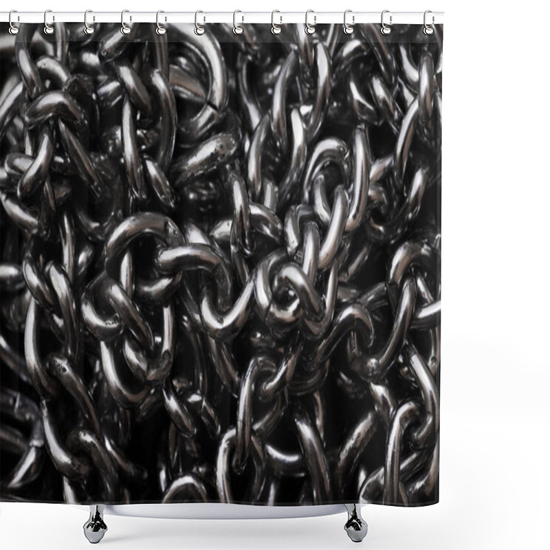 Personality  Metal Silver Chains On Luxury Black Leather Texture. Shower Curtains