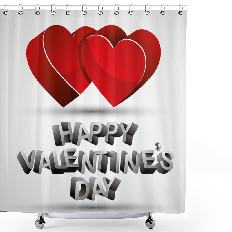 Personality  Happy Valentines Day Phrase Made With 3d Letters And Two Red Hea Shower Curtains