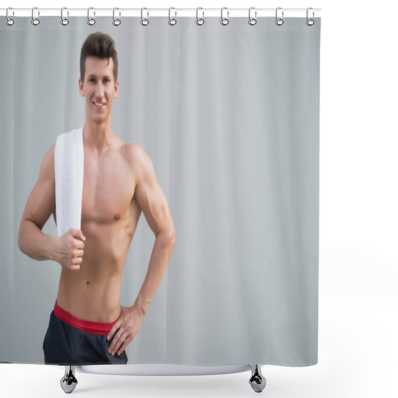 Personality  Athlete With Strong Arms, Biceps And Triceps Shower Curtains