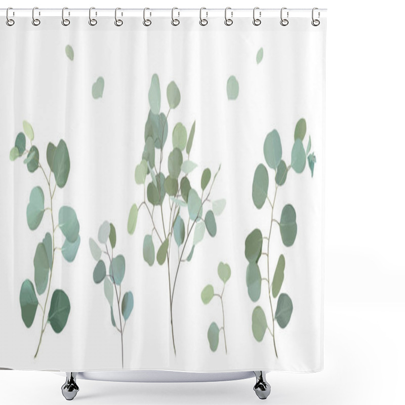 Personality  Silver Dollar Eucalyptus Selection Branches Vector Design Set Shower Curtains