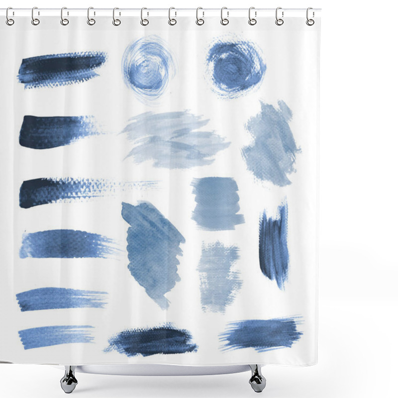 Personality  Blue Grunge Brushstroke Design Vector Set Shower Curtains