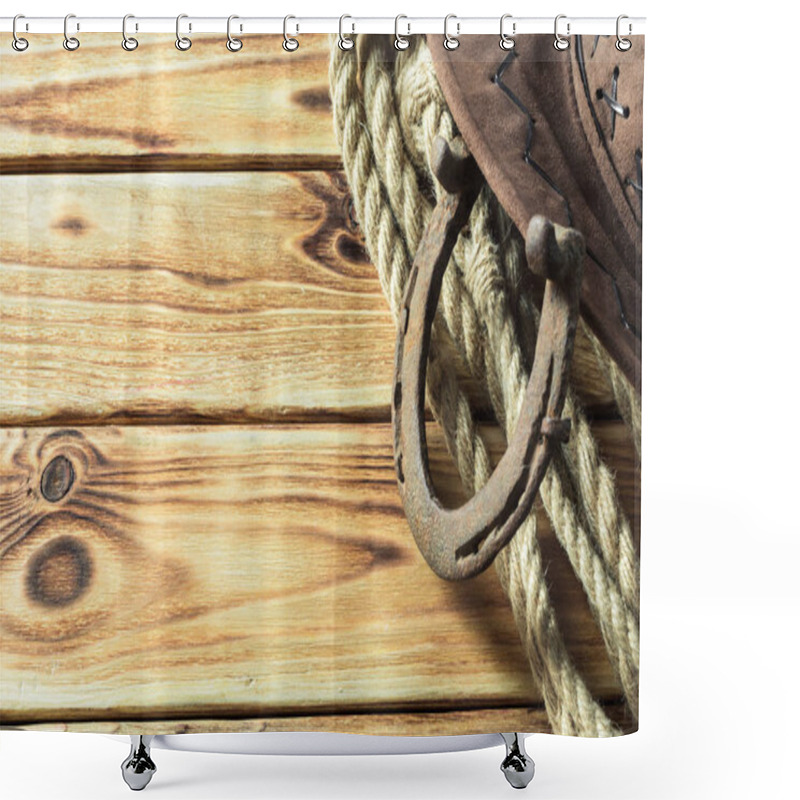 Personality  American West Still Life With Old Horseshoe Shower Curtains