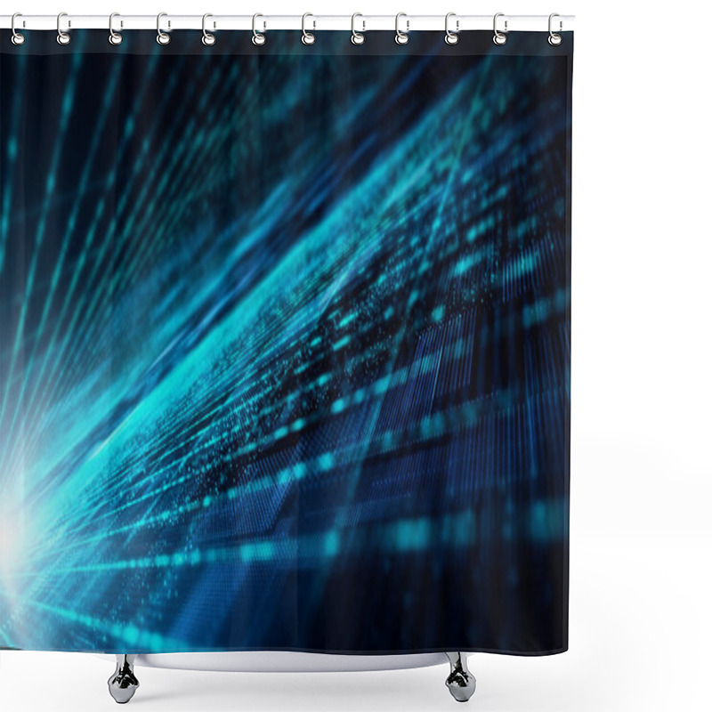 Personality  Immersive Cyber Space With Captivating Motion Abstract Matrix Particles Forming A Mesmerizing Grid Amidst Futuristic Wonders. Advanced Data Matrix Simulation And Interconnected Networks Shower Curtains