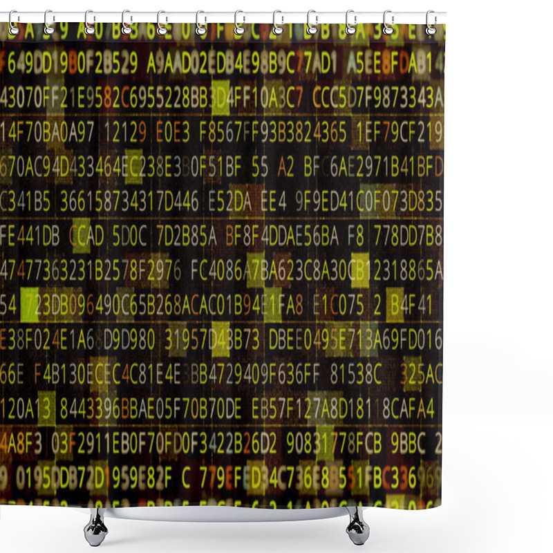 Personality  Colorful Parallel Rows Of Letters And Numbers Flickering Fast On Black Background, Seamless Loop. Animation. Technology And Hacking Program Concept. Shower Curtains