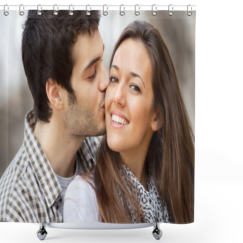 Personality  Close Up Kiss On Girls Cheek. Shower Curtains