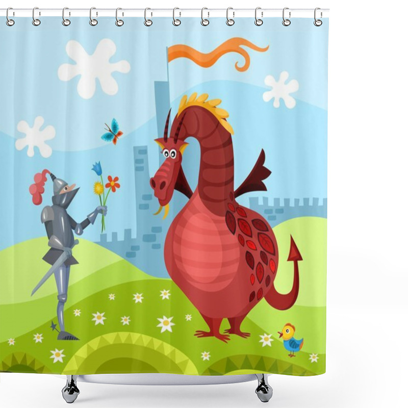 Personality  Dragon And Knight Shower Curtains