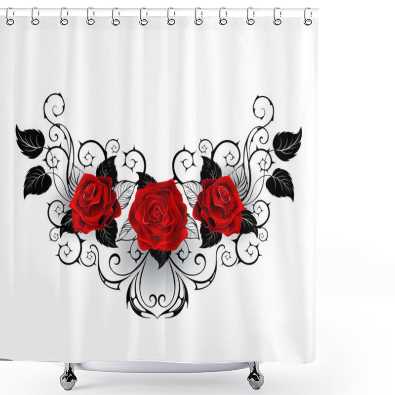 Personality  Symmetrical Tattoo Of Red Roses Shower Curtains