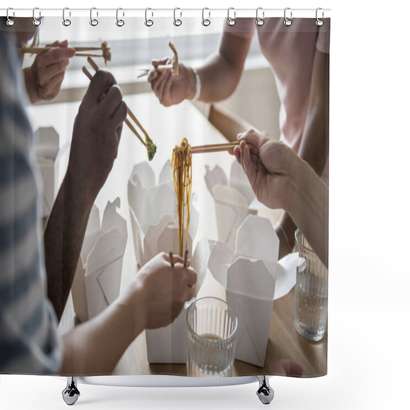 Personality  Friends Eating Chow Mein Together Shower Curtains