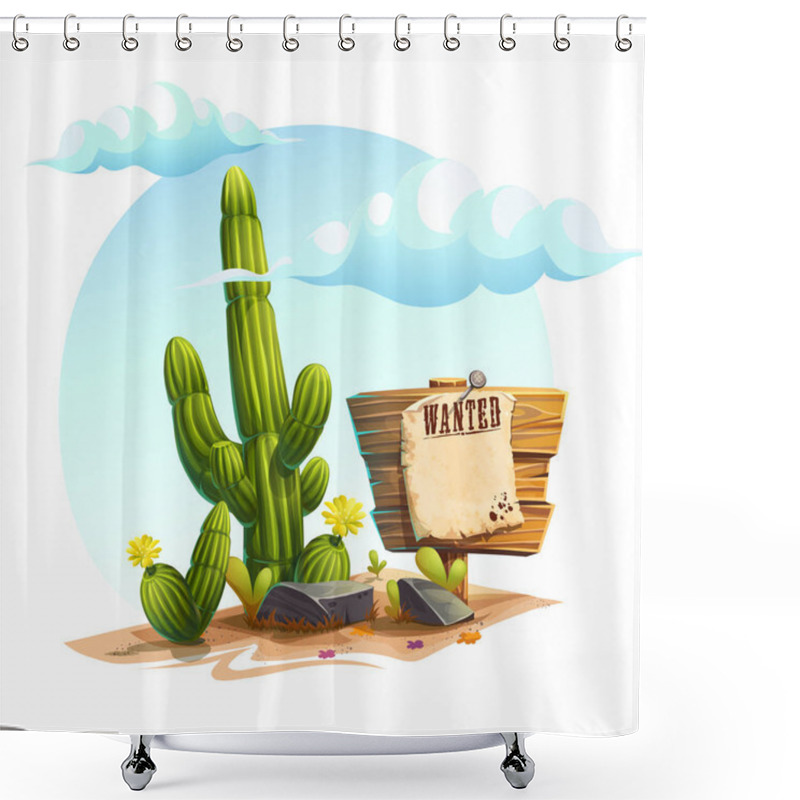 Personality  Vector Cartoon Illustration Of A Cactus, Wanted Shower Curtains