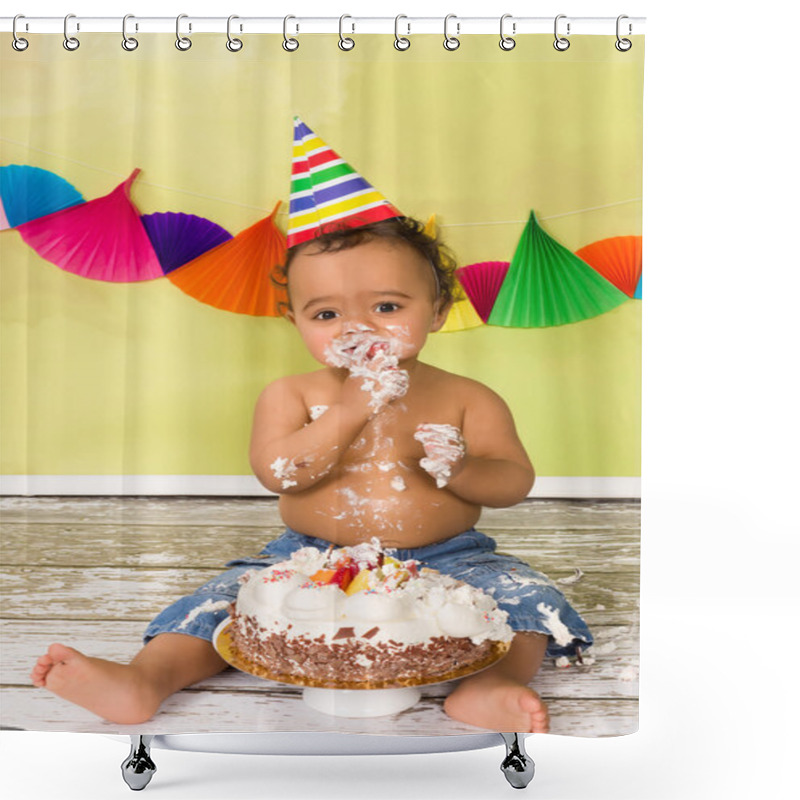 Personality  Baby With Birthday Cake Shower Curtains