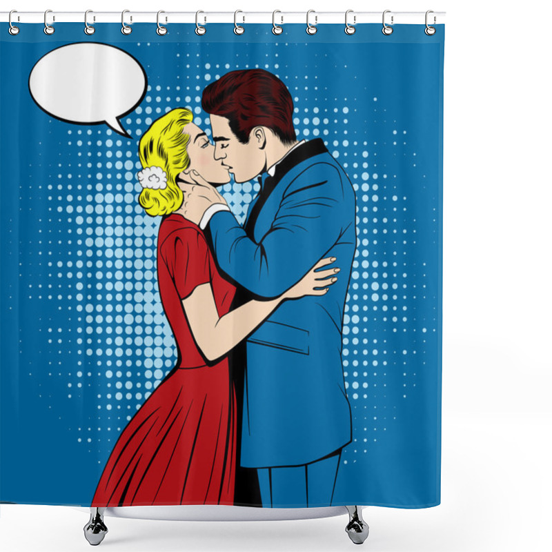 Personality  Vector Kissing Couple In The Pop Art Comics Style Shower Curtains