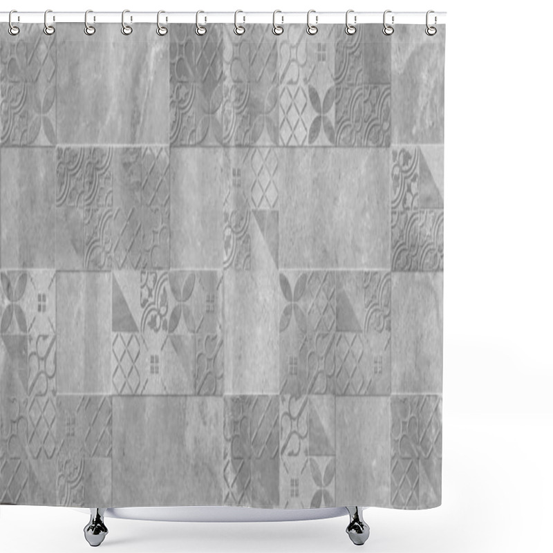 Personality  Retro Pattern With Cement Texture, Ceramic Decor Tile Surface Shower Curtains