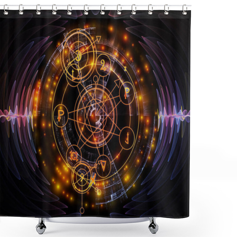 Personality  Astral Glow Series. Abstract Design Made Of Sacred Geometry Lines, Astrology Symbols And Lights On The Subject Of Spirituality, Magic And Mysticism Shower Curtains