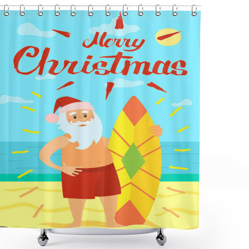 Personality  Merry Christmas, Santa Claus And Surfing Board Shower Curtains