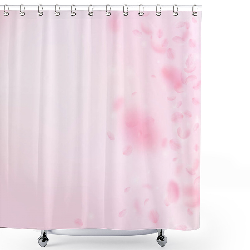 Personality  Sakura Petals Falling Down. Romantic Pink Flowers Gradient. Flying Petals On Pink Square Background. Shower Curtains