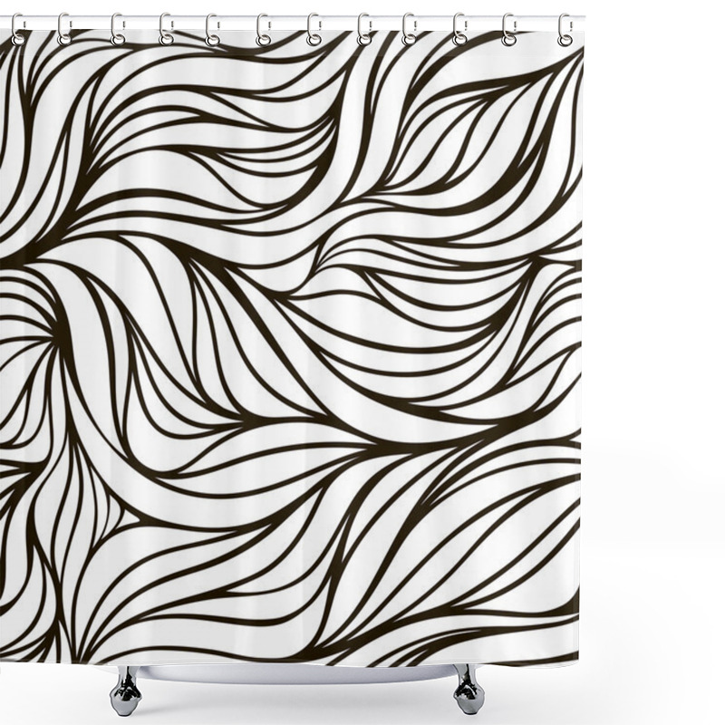 Personality  Seamless Vector Fabric Pattern With Lines. Abstract Monochrome Wave Nature Eco Background. Shower Curtains