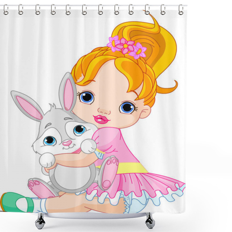 Personality  Little Girl Hugging Toy Bunny Shower Curtains