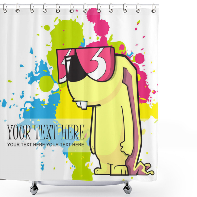 Personality  Cartoon Bunny On A White Background With Blots. Shower Curtains