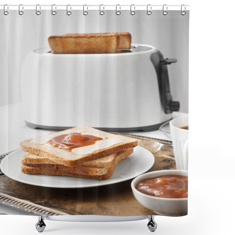 Personality  Tasty Toasts With Butter And Jam On Plate Shower Curtains