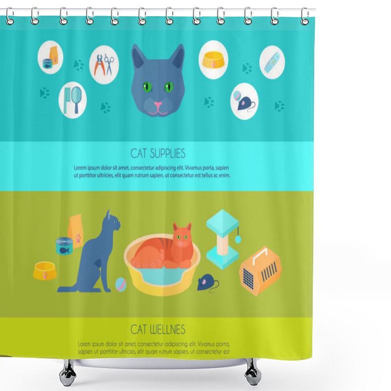 Personality  ICats 2 Flat Banners Composition Poster Shower Curtains