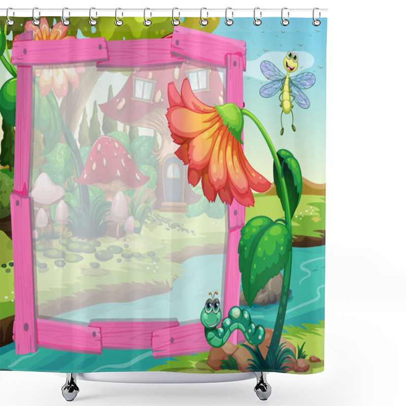 Personality  Border Design With River Scene Shower Curtains