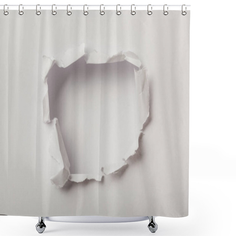 Personality  Torn Hole In Sheet Of Paper On White Background Shower Curtains