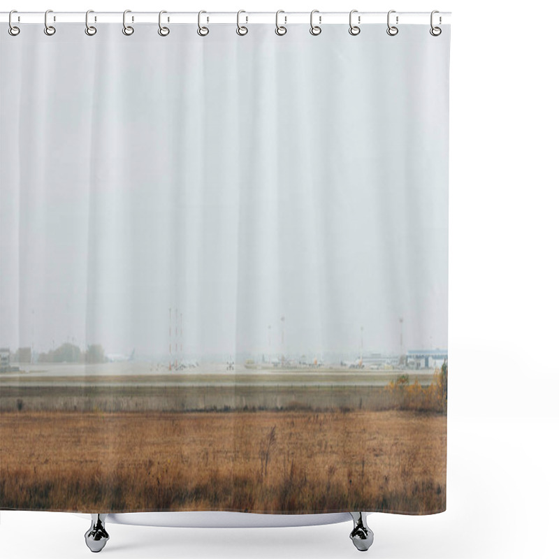 Personality  Airplanes On Airfield Highway With Cloudy Sky At Background Shower Curtains