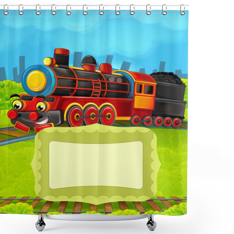 Personality  Cartoon Train Scene With Space For Text Shower Curtains