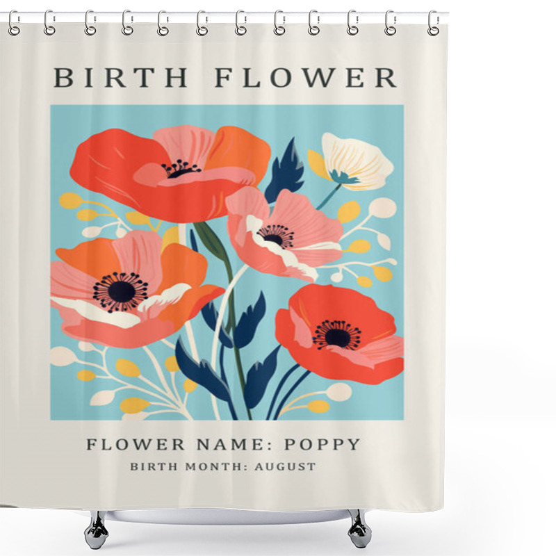 Personality  Flanders Poppy, Birth Flower Poppy, August Birth Month, Flower Market Poster, Silkscreen Printing, Retro Groovy Trippy Psychedelic Poster Art, Papaver Rhoeas Flower, Henri Matisse Style, Simple Shower Curtains