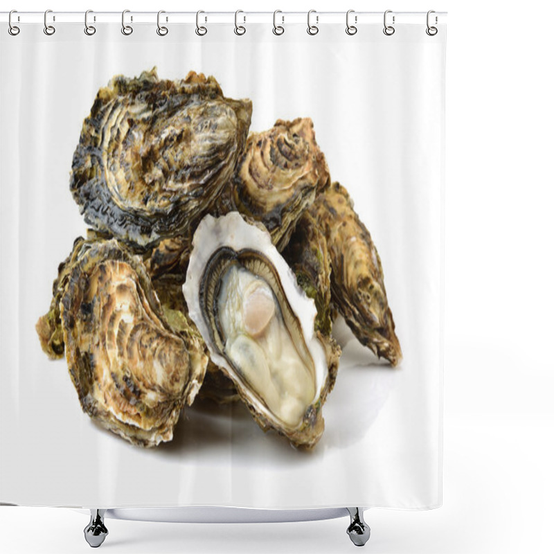 Personality  Fresh Oysters Isolated On White Background Shower Curtains