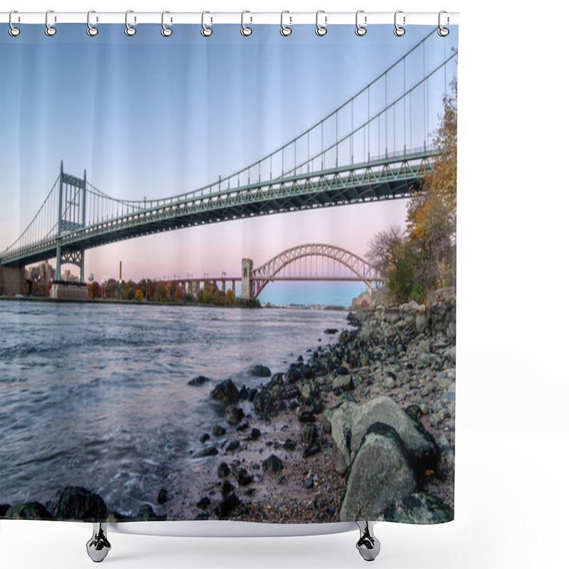 Personality  Hell Gate Bridge And Triborough Bridge At Night, In Astoria, Queens, New York. USA Shower Curtains