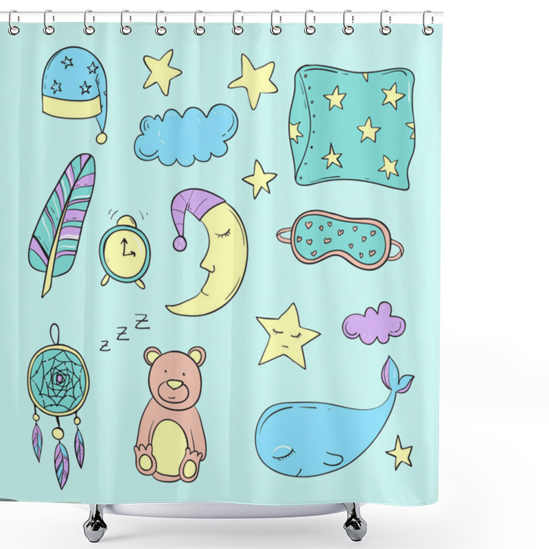 Personality  Set Of Elements About Sleeping Shower Curtains