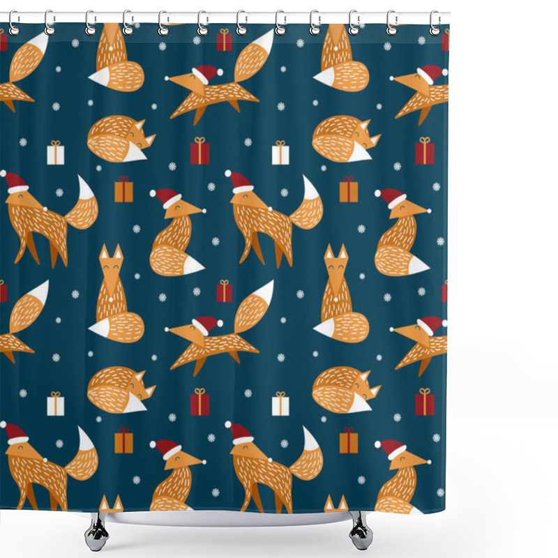 Personality  Christmas Pattern With Foxes In Scandinavian Style Shower Curtains