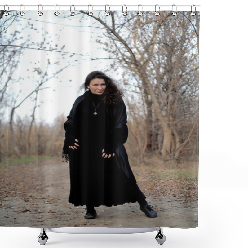 Personality  Gothic Girl In Park Next To Tree Gothic Girl In Park Next To Tree Shower Curtains