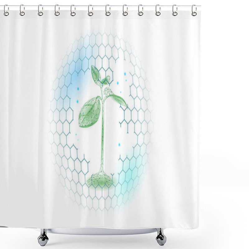 Personality  Shield Plant Sprout Ecological Abstract Concept. 3D Render Seedling Tree Leaves. Save Planet Nature Environment Grow Life Eco Polygon Triangles Low Poly Vector Illustration Shower Curtains