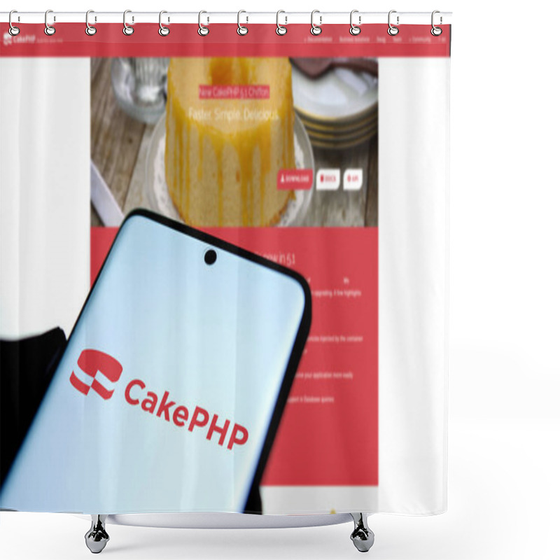 Personality  Dhaka, Bangladesh- 11 Nov 2024: CakePHP Logo Is Displayed On Smartphone. CakePHP Is An Open-source Web Framework. Shower Curtains