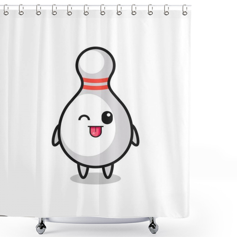 Personality  Cute Bowling Pin Character In Sweet Expression While Sticking Out Her Tongue , Cute Style Design For T Shirt, Sticker, Logo Element Shower Curtains