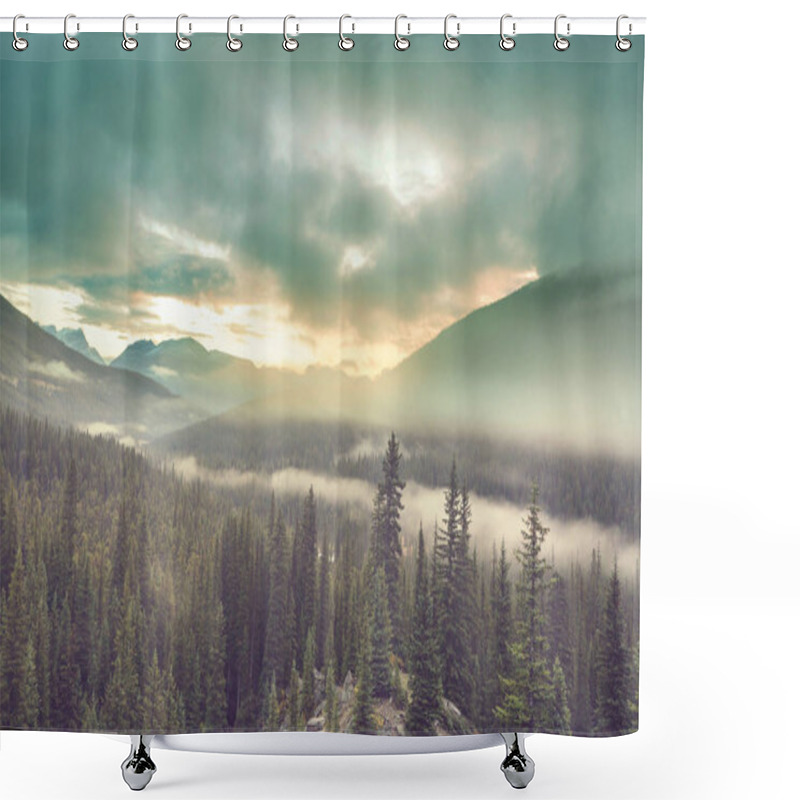 Personality  Beautiful Morning Scene In The Mountains. Fog At Sunrise. Shower Curtains