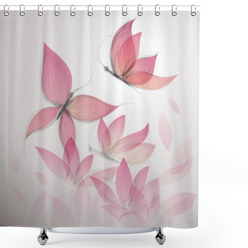 Personality  Pink Butterfly Like Flower Shower Curtains