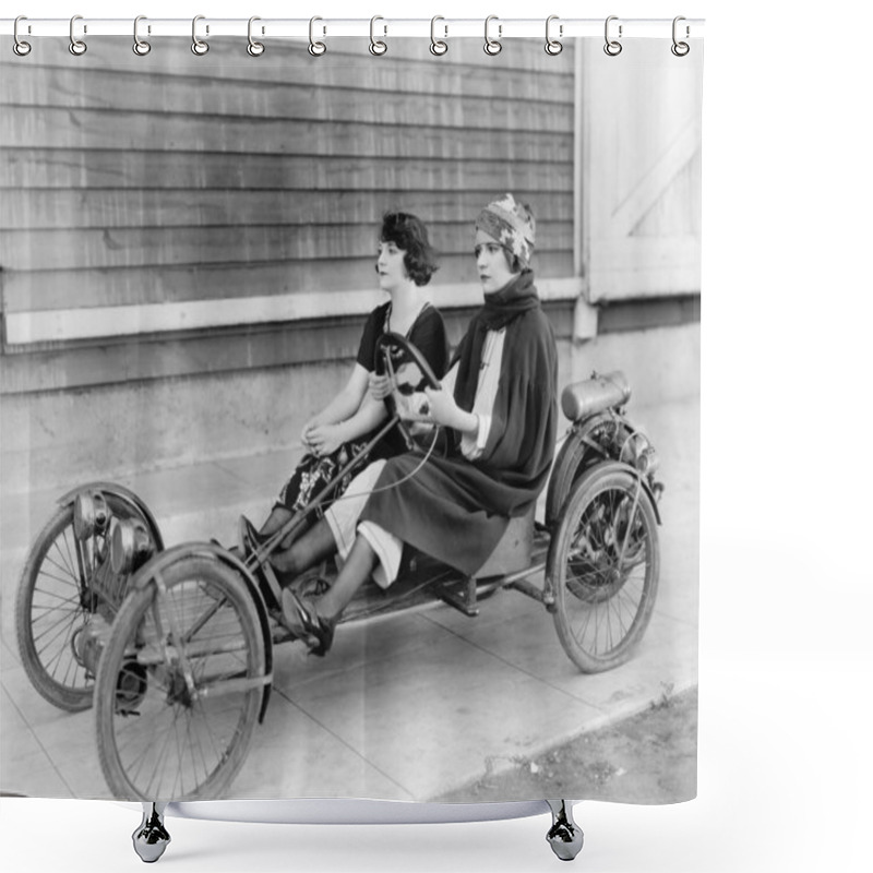 Personality  Two Women In Go Kart Shower Curtains