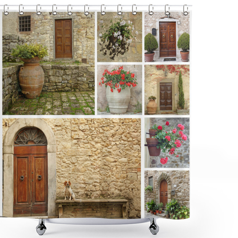 Personality  Doorway Collage, Images From Tuscany, Italy Shower Curtains