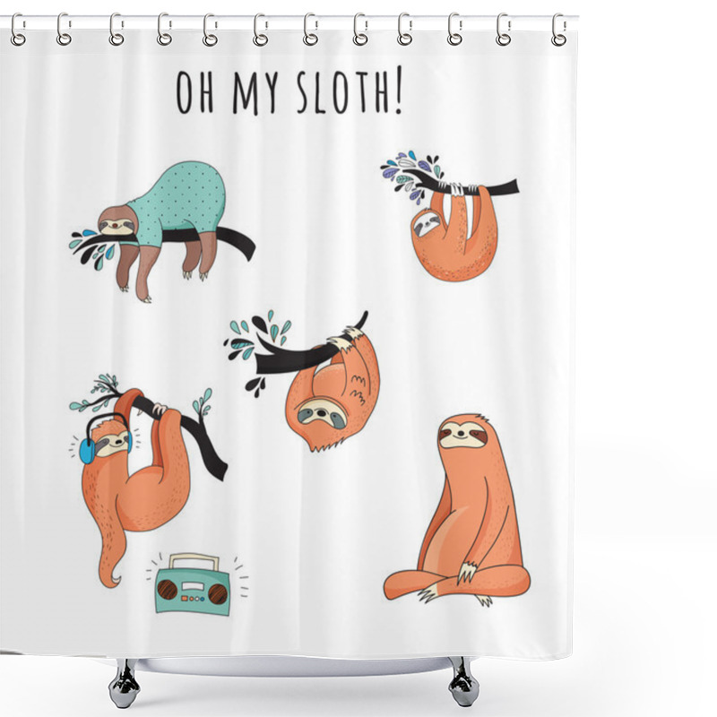 Personality  Cute Hand Drawn Sloths Illustrations, Funny Vector Design Shower Curtains