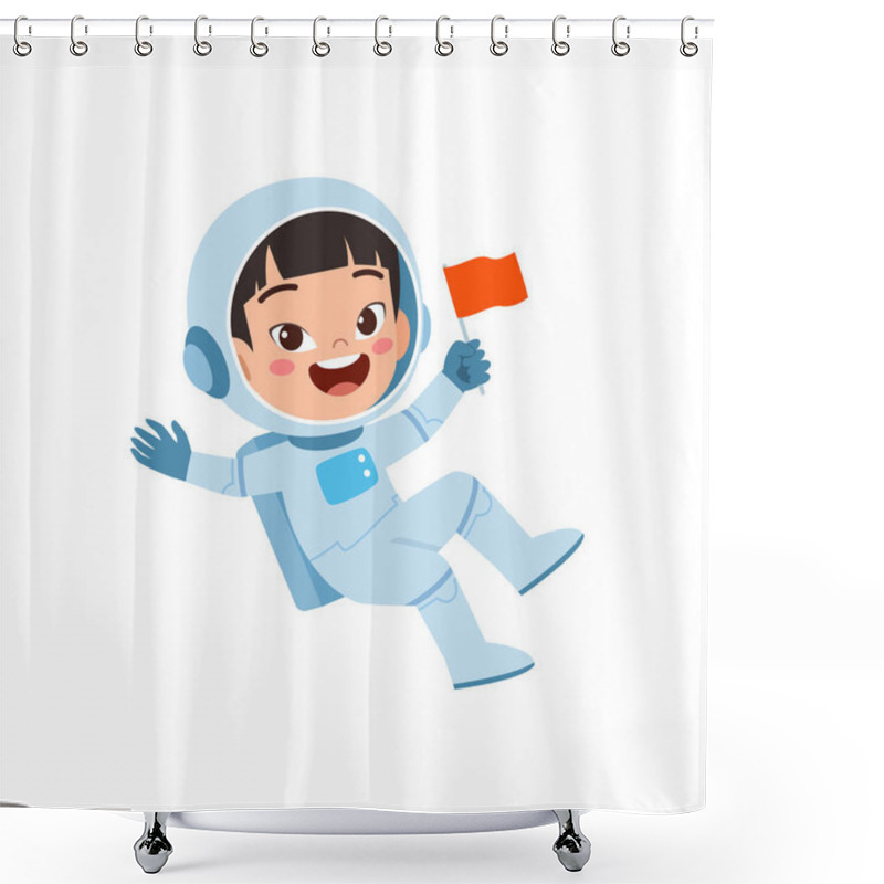 Personality  Little Kid Wear Astronaut Costume And Feel Happy Shower Curtains